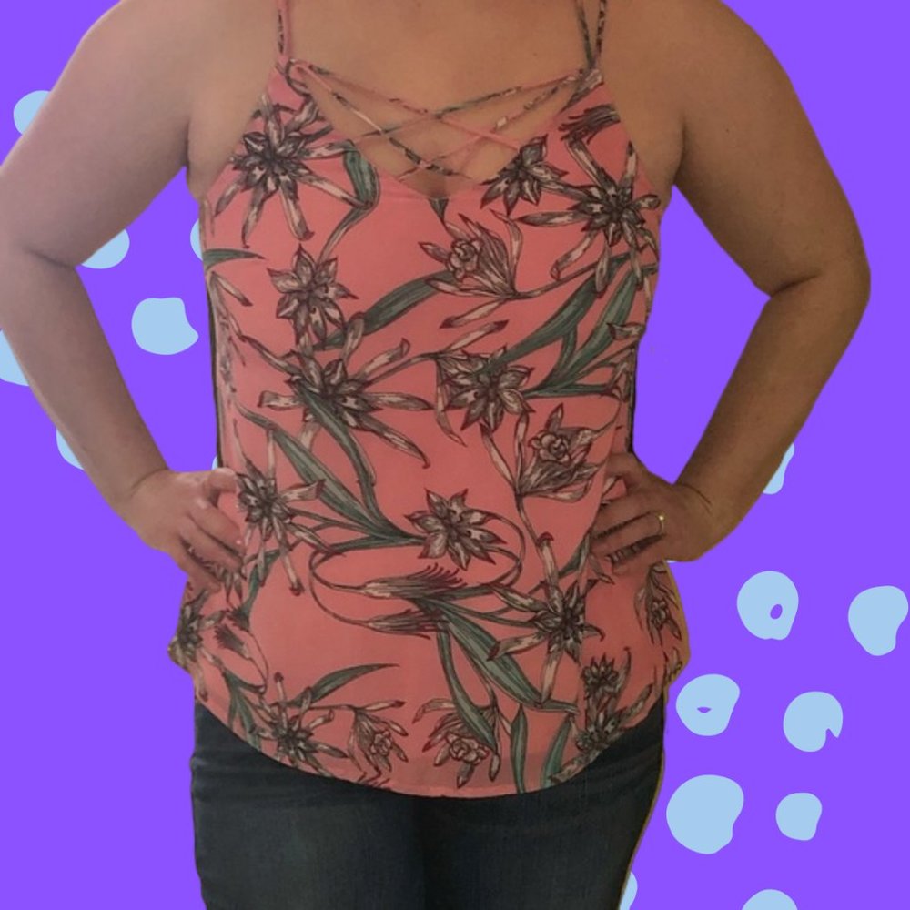Japna pink floral strappy cami criss cross top